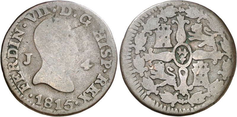 1815. Fernando VII. Jubia. 4 maravedís. (AC. 161). Escasa. 4,55 g. RC/BC-.