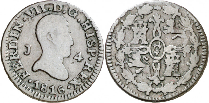 1816. Fernando VII. Jubia. 4 maravedís. (AC. 162). Rara. 5,17 g. BC/BC+.