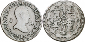 1816. Fernando VII. Jubia. 4 maravedís. (AC. 162). Rara. 5,17 g. BC/BC+.