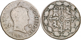 1824. Fernando VII. Jubia. 4 maravedís. (AC. 167). Tipo "cabezón". Rayitas. 4,88 g. BC-/BC.