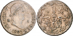 1820. Fernando VII. Segovia. 4 maravedís. (AC. 175). Escasa. 4,71 g. MBC-/MBC.