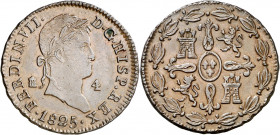 1825. Fernando VII. Segovia. 4 maravedís. (AC. 177). 5,13 g. MBC/MBC+.