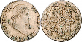 1826. Fernando VII. Segovia. 4 maravedís. (AC. 178). Buen ejemplar. 4,73 g. MBC+.