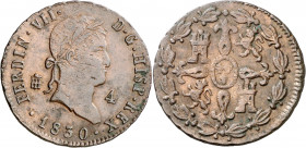 1830. Fernando VII. Segovia. 4 maravedís. (AC. 185). Impurezas. 4,71 g. (MBC+).