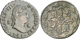 1831. Fernando VII. Segovia. 4 maravedís. (AC. 186). Rayitas. 5,37 g. BC+/MBC-.
