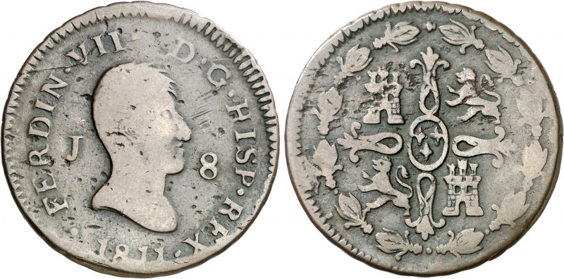 1811. Fernando VII. Jubia. 8 maravedís. (AC. 189). Busto desnudo. Impurezas. Rar...