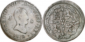 1812. Fernando VII. Jubia. 8 maravedís. (AC. 190). Impurezas. Escasa. 9,09 g. BC/BC+.