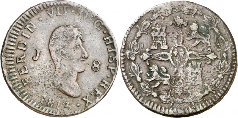 1813. Fernando VII. Jubia. 8 maravedís. (AC. 191). Golpecitos y rayitas. Escasa....
