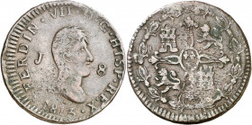 1813. Fernando VII. Jubia. 8 maravedís. (AC. 191). Golpecitos y rayitas. Escasa. 10,17 g. MBC-.