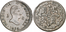 1814. Fernando VII. Jubia. 8 maravedís. (AC. 192). Leves impurezas. Buen ejemplar. Escasa. 11 g. MBC+.