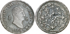 1816. Fernando VII. Jubia. 8 maravedís. (AC. 195). Vano en reverso. 10 g. MBC.