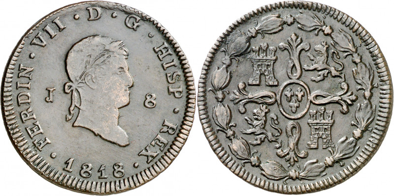 1818. Fernando VII. Jubia. 8 maravedís. (AC. 198). 9,62 g. MBC-/MBC+.