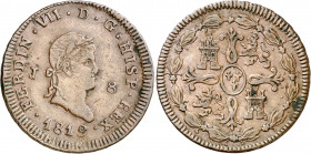 1819. Fernando VII. Jubia. 8 maravedís. (AC. 199). Rayitas. 9,72 g. MBC+.