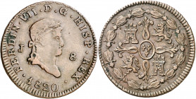 1820. Fernando VII. Jubia. 8 maravedís. (AC. 200). Buen ejemplar. 10,24 g. MBC/MBC+.