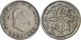 1821. Fernando VII. Jubia. 8 maravedís. (AC. 201). 9,16 g. MBC/MBC+.