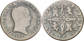 1823. Fernando VII. Jubia. 8 maravedís. (AC. 205). Tipo "cabezón". Ceca JA en reverso. Sin indicación de valor. Muy rara. 10,69 g. BC.