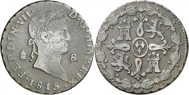 1815. Fernando VII. Segovia. 8 maravedís. (AC. 212). 10,19 g. BC/BC+.