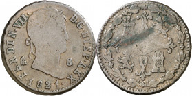1821. Fernando VII. Segovia. 8 maravedís. (AC. 221). Acuñación floja. Rara, sólo hemos tenido cinco ejemplares. 11,86 g. BC.