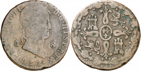 1822. Fernando VII. Segovia. 8 maravedís. (AC. 222). Golpecitos. Escasa. 10,66 g. BC.