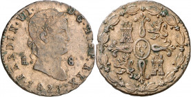 1823. Fernando VII. Segovia. 8 maravedís. (AC. 223). Defecto en canto. 9,62 g. MBC/MBC+.