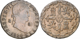 1824. Fernando VII. Segovia. 8 maravedís. (AC. 224). 10,54 g. MBC-.