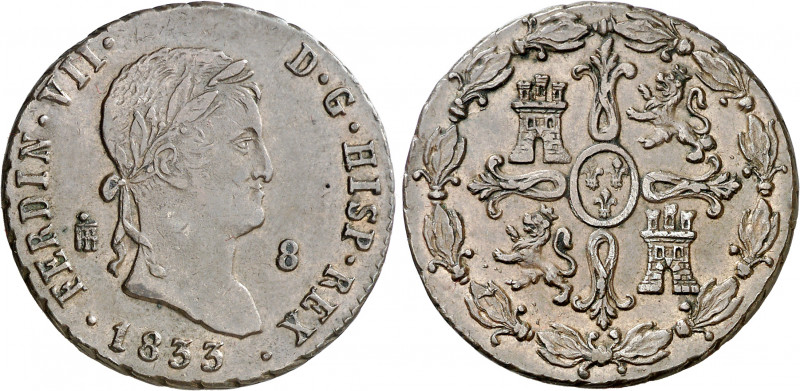 1833. Fernando VII. Segovia. 8 maravedís. (AC. 239). 11 g. MBC+.