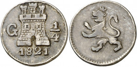 1821. Fernando VII. Guatemala. 1/4 de real. (AC. 258). Golpecitos. 0,86 g. MBC.