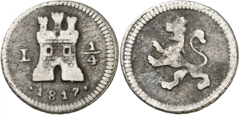 1817. Fernando VII. Lima. 1/4 de real. (AC. 268). 0,74 g. BC+.