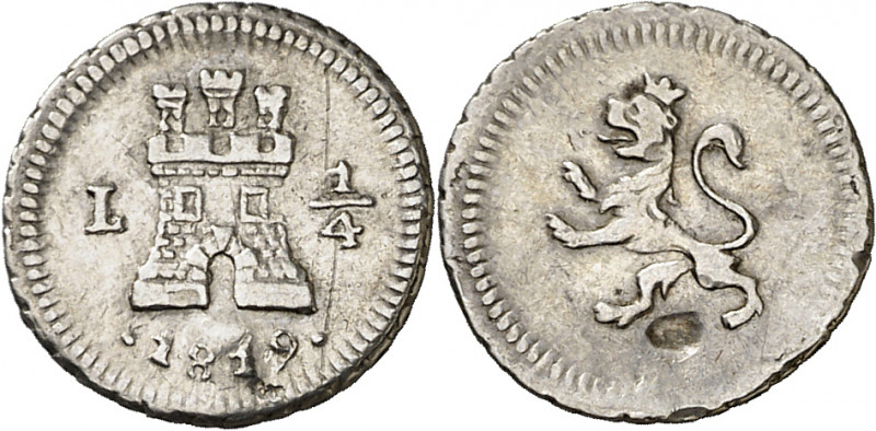 1819. Fernando VII. Lima. 1/4 de real. (AC. 270). Vano y rayita. 0,84 g. (MBC).