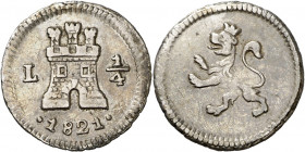 1821. Fernando VII. Lima. 1/4 de real. (AC. 272). 0,77 g. MBC.