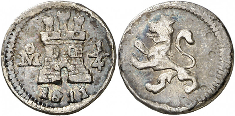 1811. Fernando VII. México. 1/4 de real. (AC. 277). Golpecitos. Escasa. 0,81 g. ...