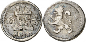 1811. Fernando VII. México. 1/4 de real. (AC. 277). Golpecitos. Escasa. 0,81 g. MBC-/BC+.