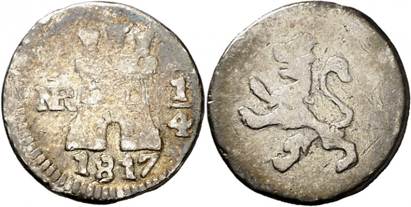 1817. Fernando VII. Santa Fe de Nuevo Reino. 1/4 de real. (AC. 296) (Restrepo 10...