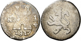 1817. Fernando VII. Santa Fe de Nuevo Reino. 1/4 de real. (AC. 296) (Restrepo 100-17). Rayitas. Ex Colección Monterrey, Áureo 03/03/1999, nº 72. Escas...