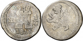 1818/7. Fernando VII. Santa Fe de Nuevo Reino. 1/4 de real. (AC. 297) (Restrepo 100-18). Ex Colección de "cuartillos", Áureo 17/12/2002, nº 1333. Esca...