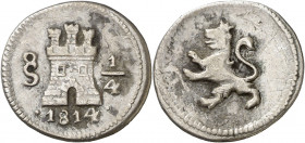 1814. Fernando VII. Santiago. 1/4 de real. (AC. 306). Manchitas. Ex Colección de "cuartillos", Áureo 17/12/2002, nº 1339. Escasa. 0,88 g. MBC.
