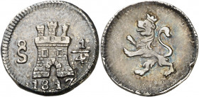 1817. Fernando VII. Santiago. 1/4 de real. (AC. 310). Golpecitos. Precioso color. 0,79 g. EBC-/MBC+.