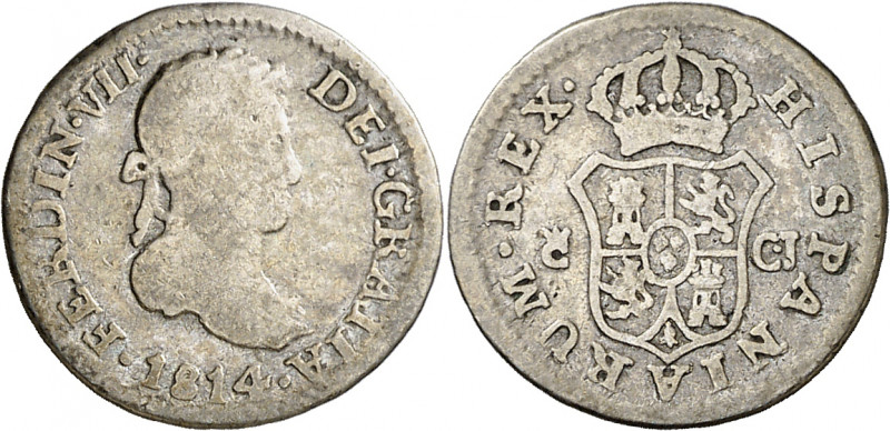 1814. Fernando VII. Cádiz. CJ. 1/2 real. (AC. 313). Escasa. 1,40 g. BC/BC+.