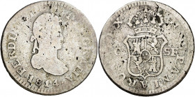 1814. Fernando VII. Catalunya (Mallorca). SF. 1/2 real. (AC. 320). Impurezas. Ex Colección de 1/2 real, Áureo 17/12/2002, nº 1661. Muy rara, sólo hemo...