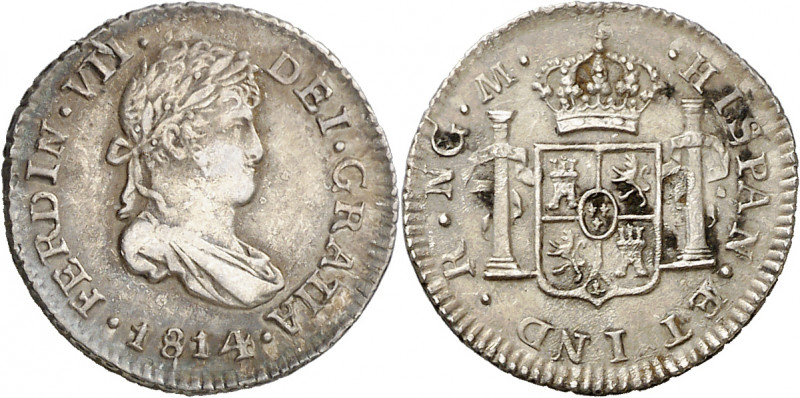 1814. Fernando VII. Guatemala. M. 1/2 real. (AC. 335). Leves manchitas en revers...