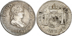 1814. Fernando VII. Guatemala. M. 1/2 real. (AC. 335). Leves manchitas en reverso. Escasa. 1,57 g. MBC/MBC+.
