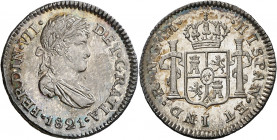 1821. Fernando VII. Guatemala. M. 1/2 real. (AC. 342). Mínima rayita. Bella. Brillo original. Escasa así. 1,70 g. EBC+/S/C-.