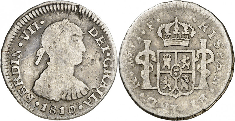 1810. Fernando VII. Lima. JP. 1/2 real. (AC. 351). Busto indígena. Leves hojitas...