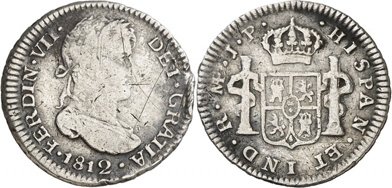 1812. Fernando VII. Lima. JP. 1/2 real. (AC. 354). Rayitas. 1,74 g. (BC+).