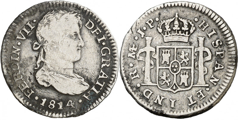 1814. Fernando VII. Lima. JP. 1/2 real. (AC. 356). Golpecitos. 1,65 g. BC+.