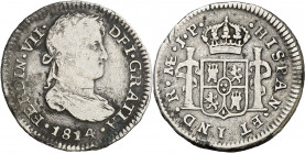 1814. Fernando VII. Lima. JP. 1/2 real. (AC. 356). Golpecitos. 1,65 g. BC+.