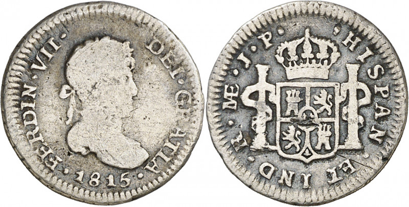 1815. Fernando VII. Lima. JP. 1/2 real. (AC. 358). Busto laureado pequeño. 1,64 ...