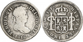 1818. Fernando VII. Lima. JP. 1/2 real. (AC. 361). Ex Áureo 26/01/1999, nº 1146. 1,53 g. BC+/MBC-.