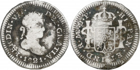 1821. Fernando VII. Lima. JP. 1/2 real. (AC. 364). Oxidaciones. 1,71 g. BC.