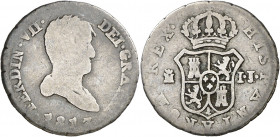 1813. Fernando VII. Madrid. IJ. 1/2 real. (AC. 365). Busto desnudo. Rara. 1,37 g. BC.